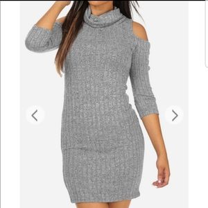 Super Soft Stretchy Ribbed Cowl-Neck Sweater Dress
